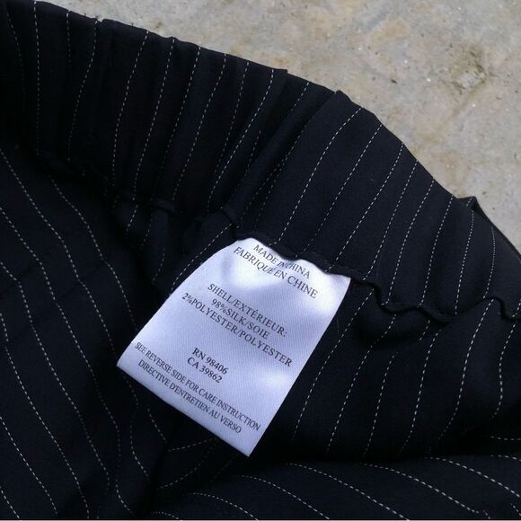 Theory Korene Pants Silk Pinstripe Pull-On Cropped Ankle Womens Navy Blue M - Picture 6 of 7